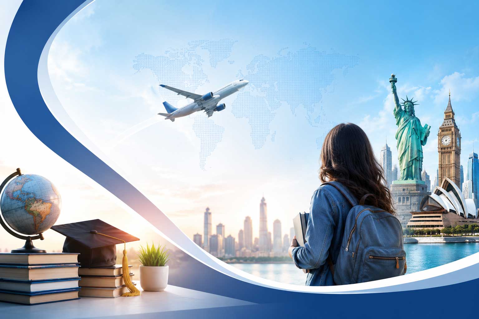 Student with a backpack looking toward global study destinations